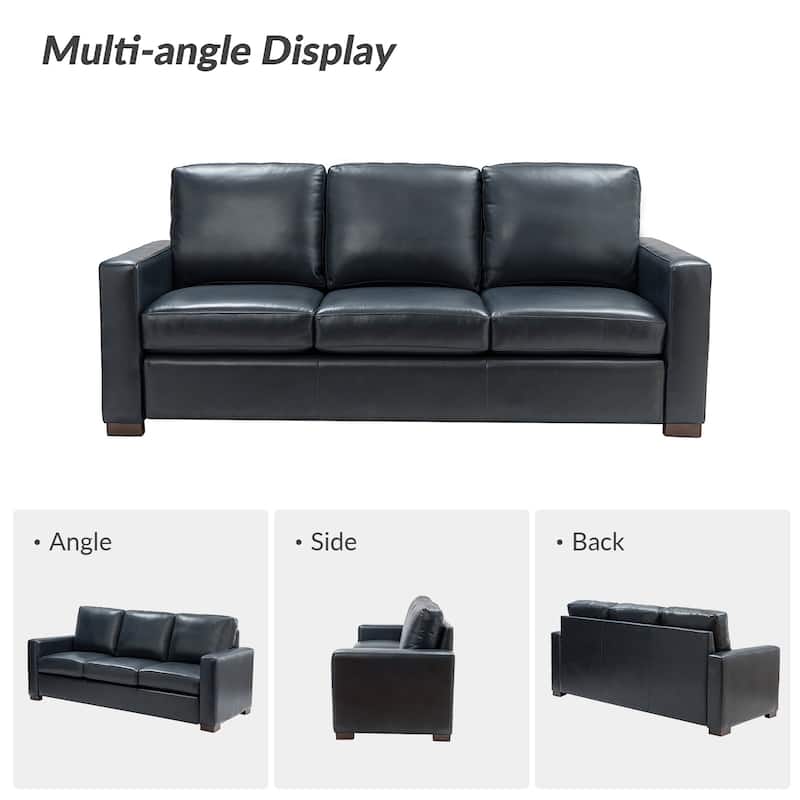 Ernando 83.46" Wide Genuine Leather Sofa with Squared Arms and Pillows