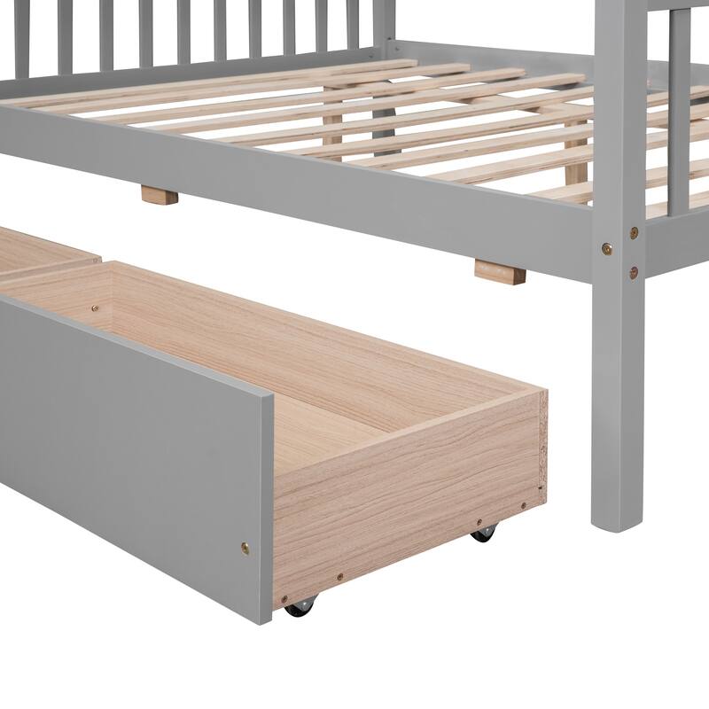 Solid Pine Wood House Bed with 2 Drawers, Included Headboards