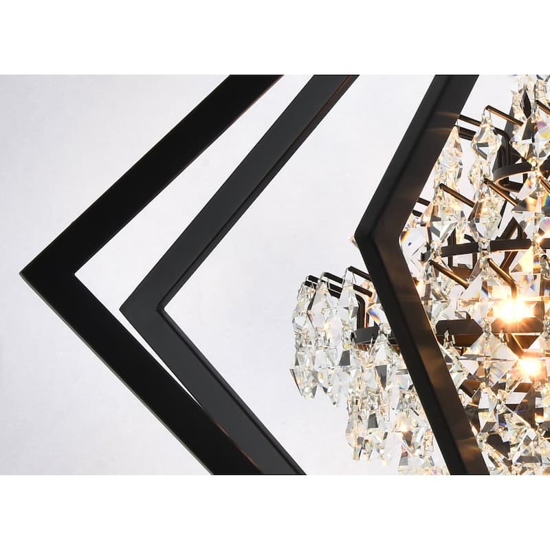4-Light Black Diamond Cage Chandelier With Clear Hanging Crystals