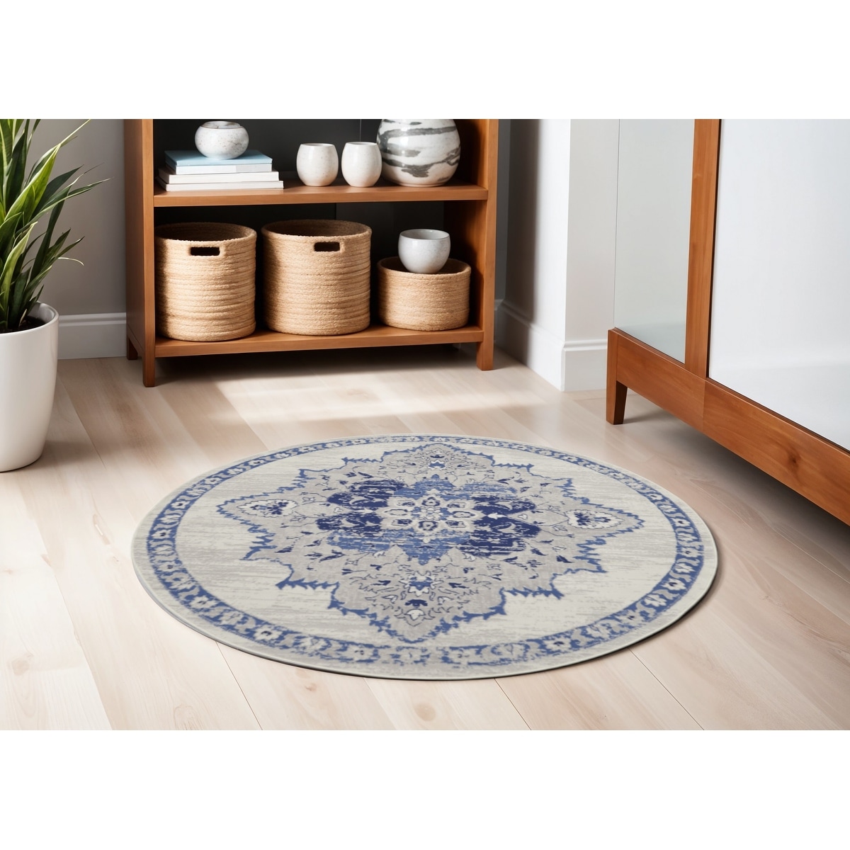 Gocux Power Loomed Geometric Floral Stain Resistant Area Rug By HomeRoots - 60' X '60' X '0.39
