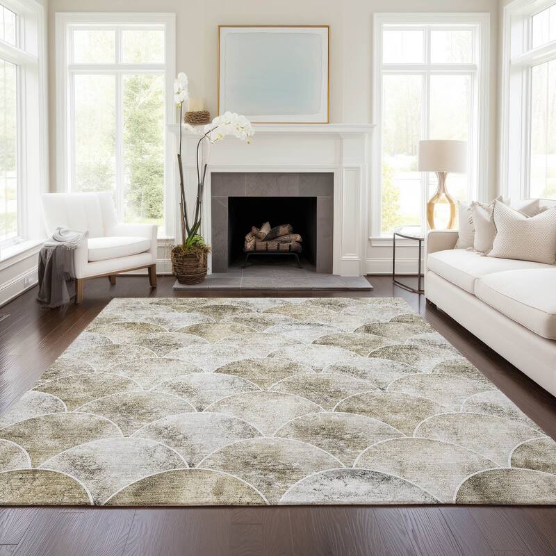 Machine Washable Indoor/ Outdoor Chantille Contemporary Rug - Beige - 9' x 12'