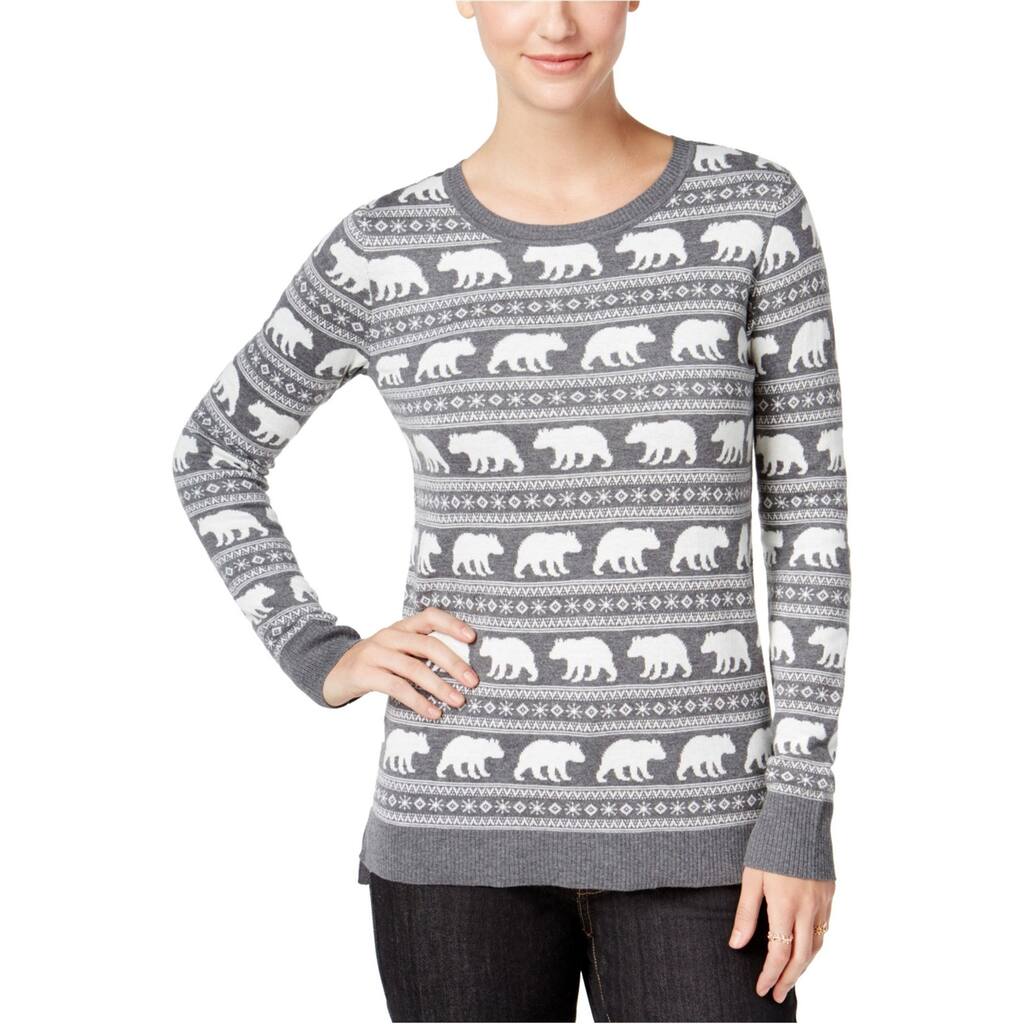 G.H. Bass & Co. Womens Animal Graphic Pullover Sweater, Grey, X-Large