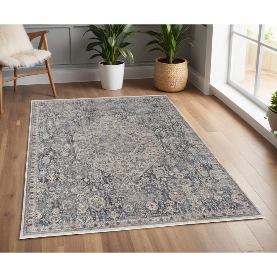 Tujib Power Loomed Floral Stain Resistant Low Pile Durable Area Rug By HomeRoots - 4' x 6'