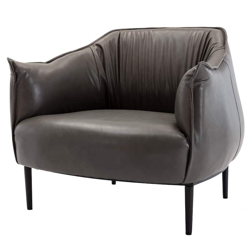 KINWELL 33" Wide Faux Vegan Leather Upholstery Barrel Chair