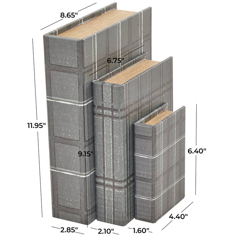 Burlap Leather Canvas Book Box Various Designs (Set of 3)