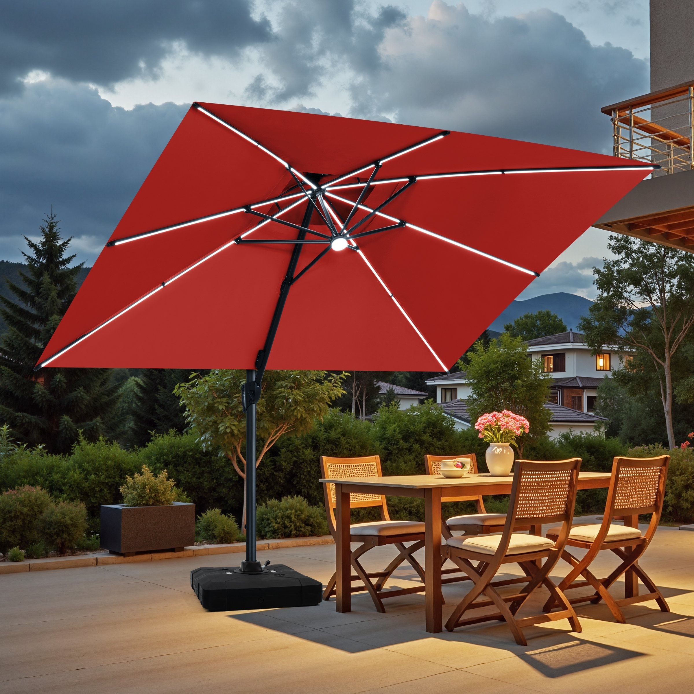 10 ft aluminum pole cantilever solar patio umbrella in scarlet Elm ft. Outdoor / Hanging Get ready to entertain from dusk until dawn with the 10 ft HOMSHADE 10FT Solar LED Cantilever