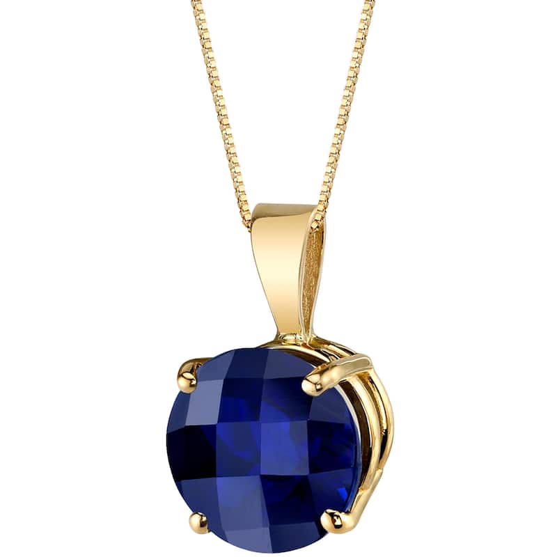 14k Yellow Gold Round Cut 2.50 cts Created Blue Sapphire Pendant