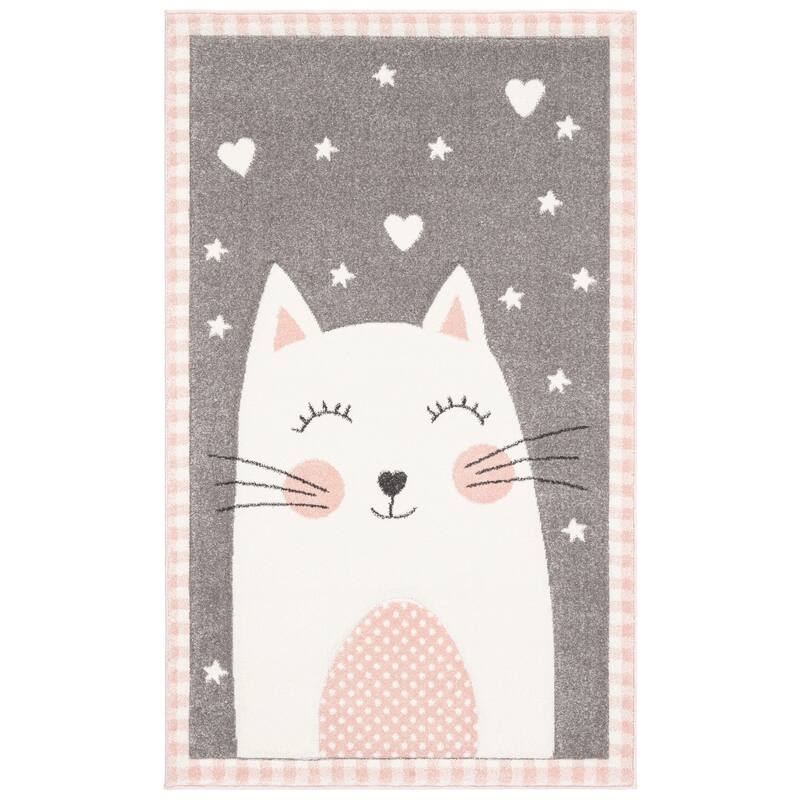 SAFAVIEH Carousel Kids Yuha Cat Rug - 2'3" x  4' - Pink/Grey - Rectangle