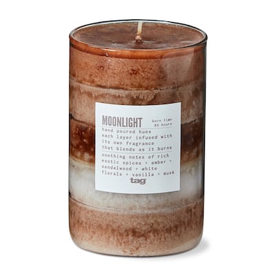 Moonlight Themed Scented Paraffin Wax Pillar Candle Medium, Brown, 3x4.7 inch, Burn Time 85 Hours