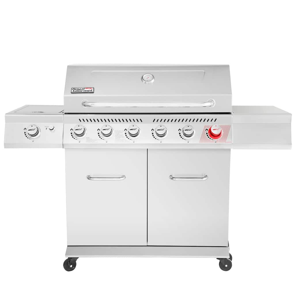Royal Gourmet Stainless Steel 6-Burner BBQ Grill with Sear Burner and Side Burner, Silver
