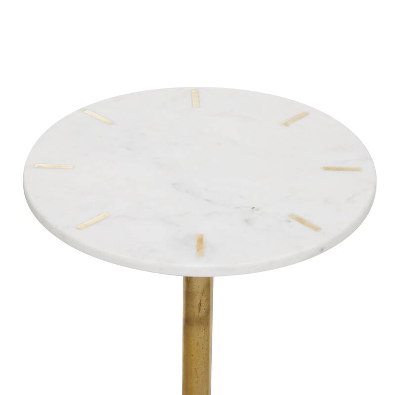 Marble Accent Table with Gold Inlay and Scrolled Base - White - Roche River Decor