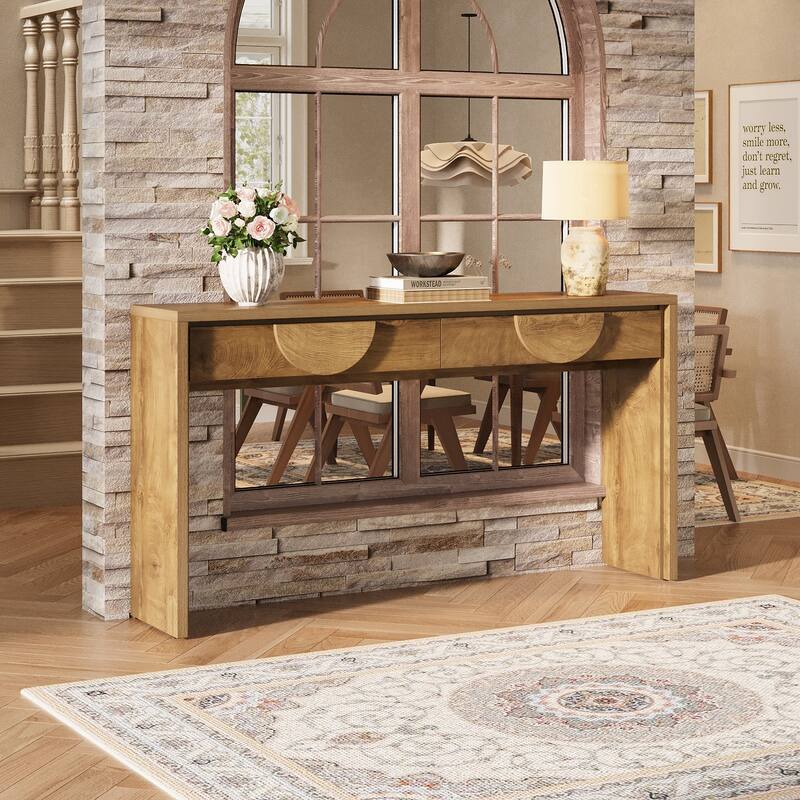 63-Inch Farmhouse Console Table with 2 Drawers for Entryway, Sofa Table Behind the Couch - 62.99" L x 13.77" D x 35.43" H