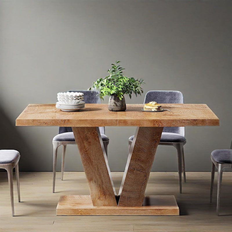 Oak Wood Farmhouse Dining Table for 4 to 6 People Rectangular Kitchen and Living Room Table - 47.2" W x 31.5" D x 29.9" H