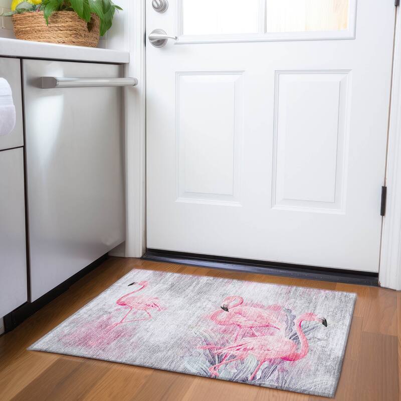 Premium Washable Super Soft Coastal Flamingo Mayfield Rug - Pink - 1' 8" x 2' 6" - Rectangle