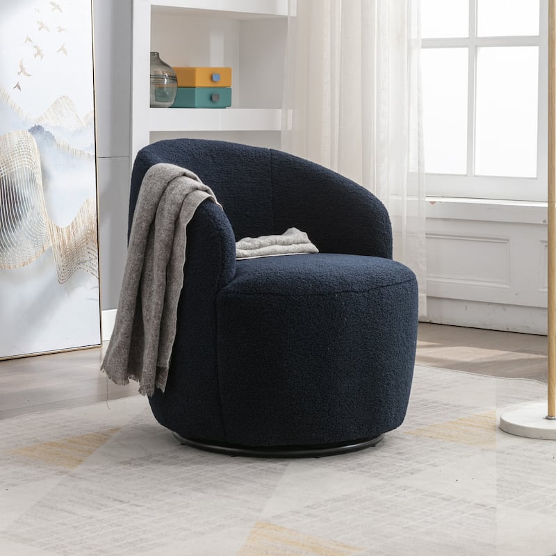 25.6" Swivel Barrel Chair with Black Coating - Dark Blue