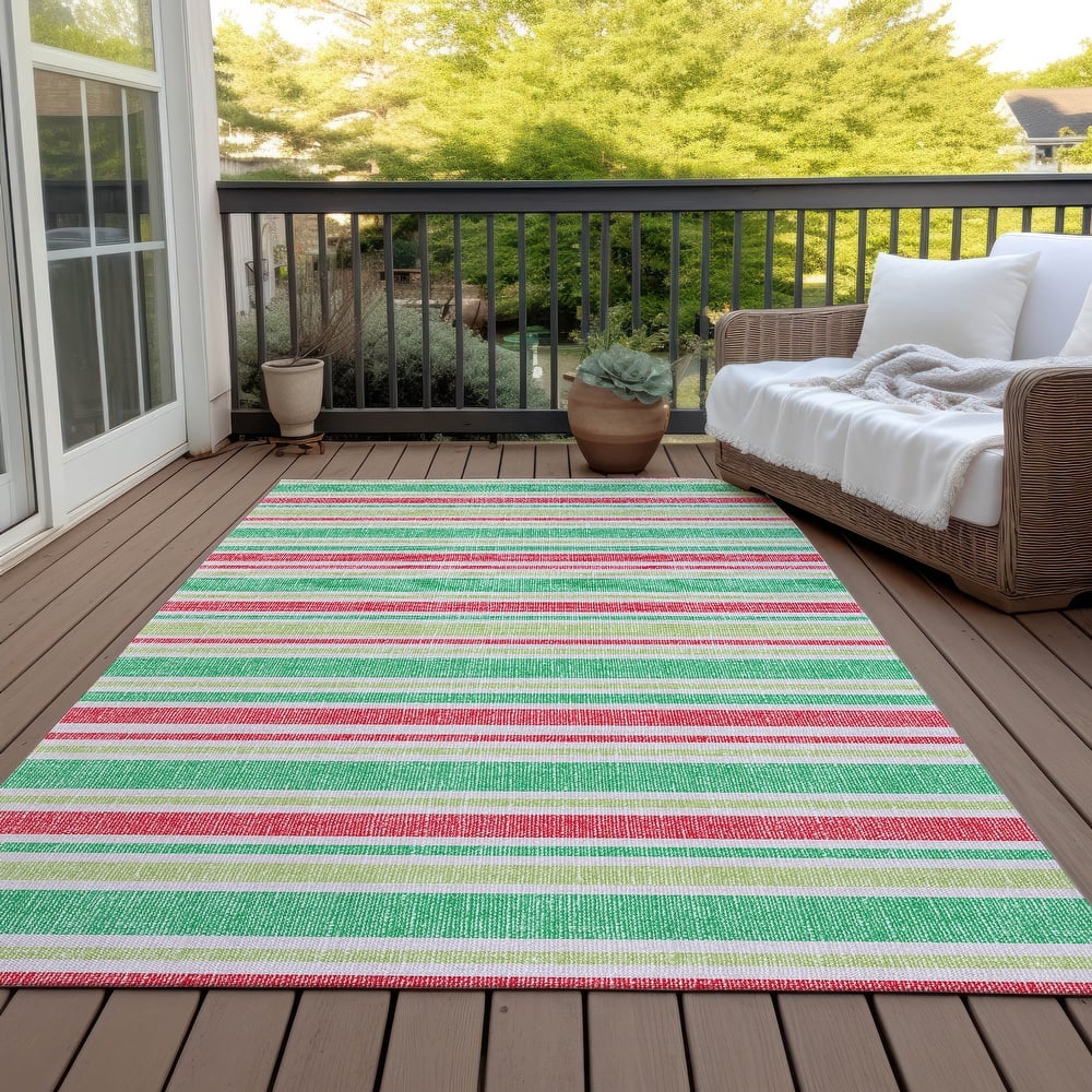 Machine Washable Indoor/ Outdoor Multi Cabana Stripe Chantille Rug