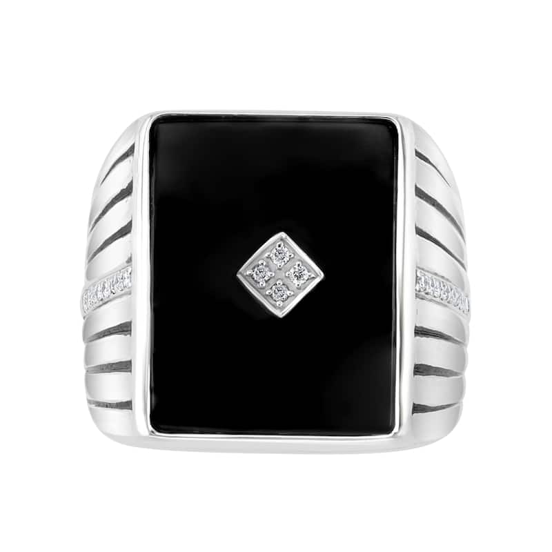 EFFY Men's 925 Sterling Silver Diamond and Onyx Ring - Black