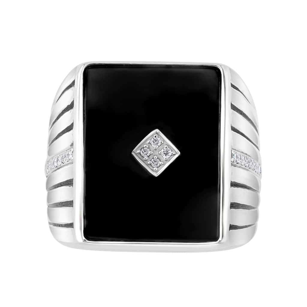 EFFY Men's 925 Sterling Silver Diamond and Onyx Ring - Black