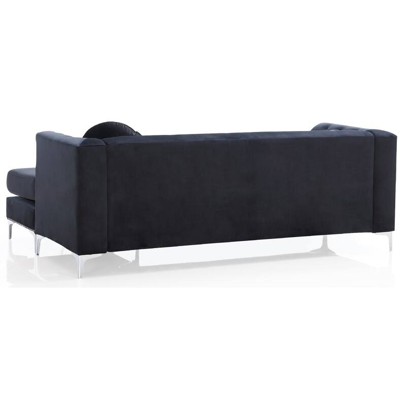 Nailhead Trim Tufted Velvet Sectional Sofa with Throw Pillows - 83" - Black