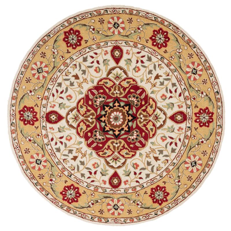 SAFAVIEH Handmade Easy Care Slavina Oriental Rug - 8' Round - Creme/Red