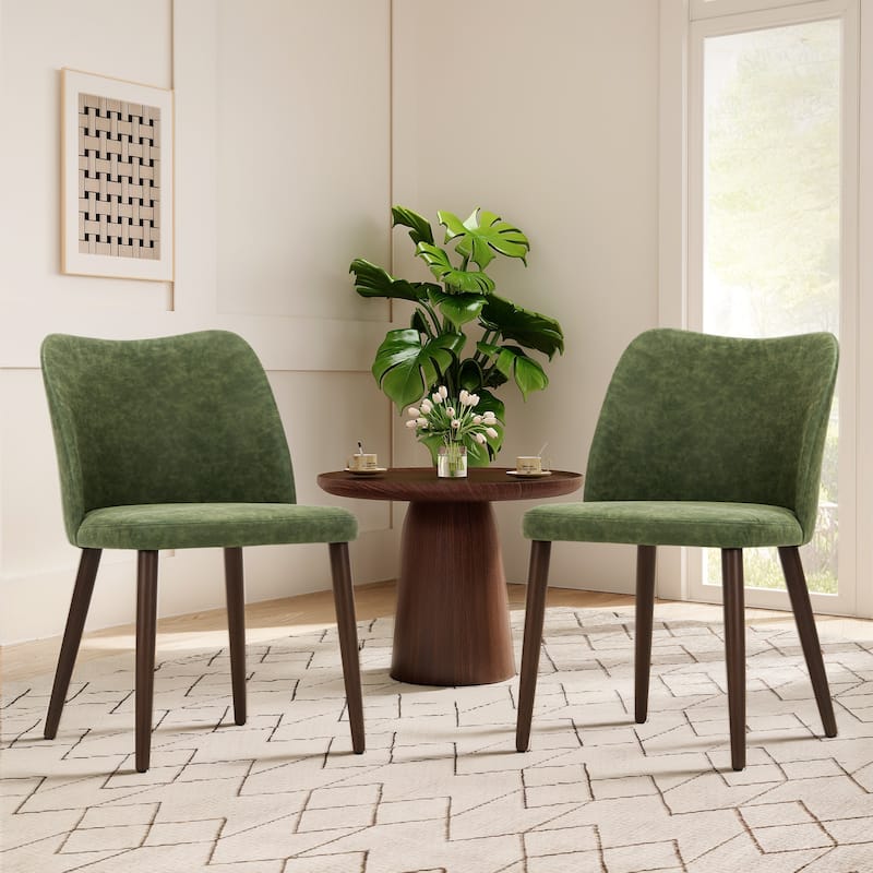 RENEWLINE Set of 2 Wooden Dining Chairs, Beige Upholstered Fabric for Kitchen & Dining Room