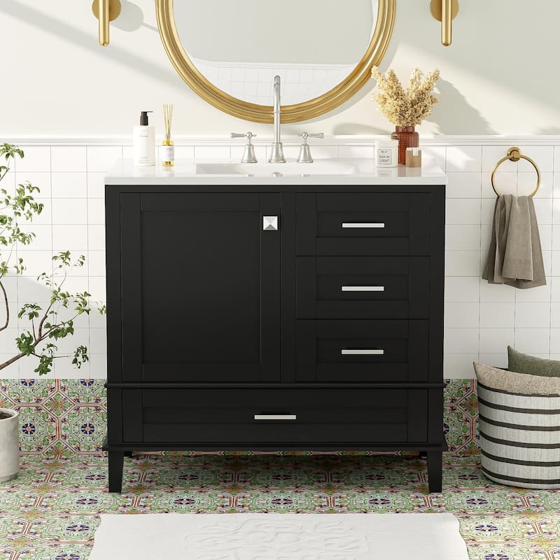 GDFStudio - Aurea 36" Bathroom Vanity with Ceramic Sink, Soft-Close Door & 3 Drawers