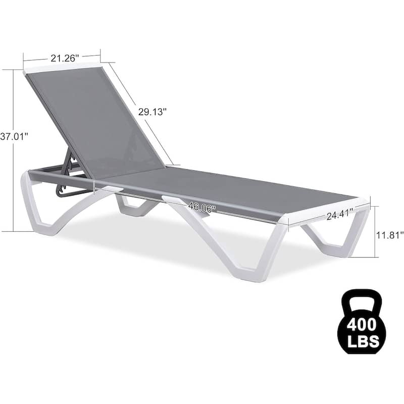 PURPLE LEAF Patio Chair Set Plastic Outdoor Chaise Lounge Chairs with Table for Outside Lawn Poolside,Grey - 76" x 27.4"x12.2"