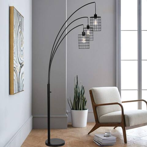 WINGBO 83 inches Industrial Wire Cage Standing Lights LED Trinity 3-Arc Floor Lamp - N/A