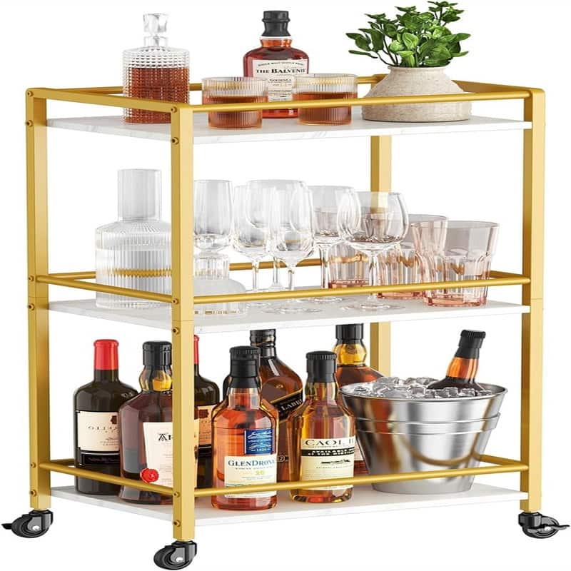 3 Tier Small Rolling Wine Cart - 16.22"D x 11.81"W x 32.1"H