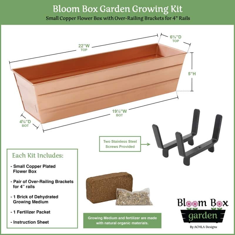 Achla Designs 22"W Galvanized Steel/Wrought Iron Bloom Box Garden Growing Kit With Brackets for 2 x 4 Railings