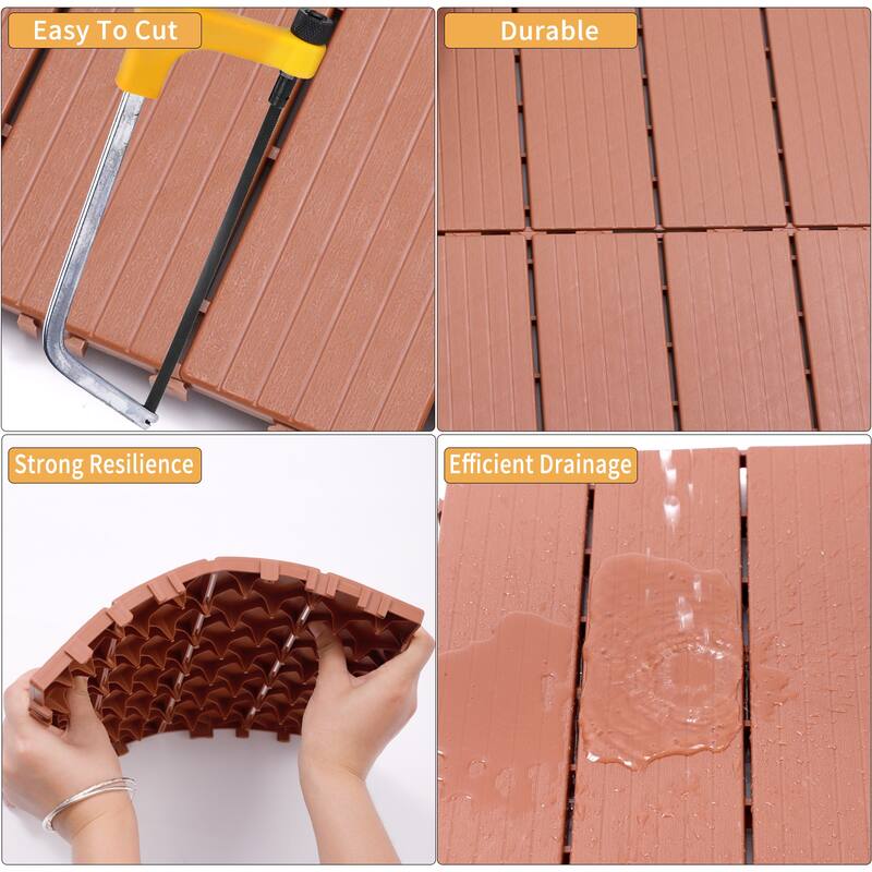 Plastic Interlocking Deck Tiles, 12.00"x12.00"(Pack of 44), Patio Flooring Outdoor Waterproof All Weather Use