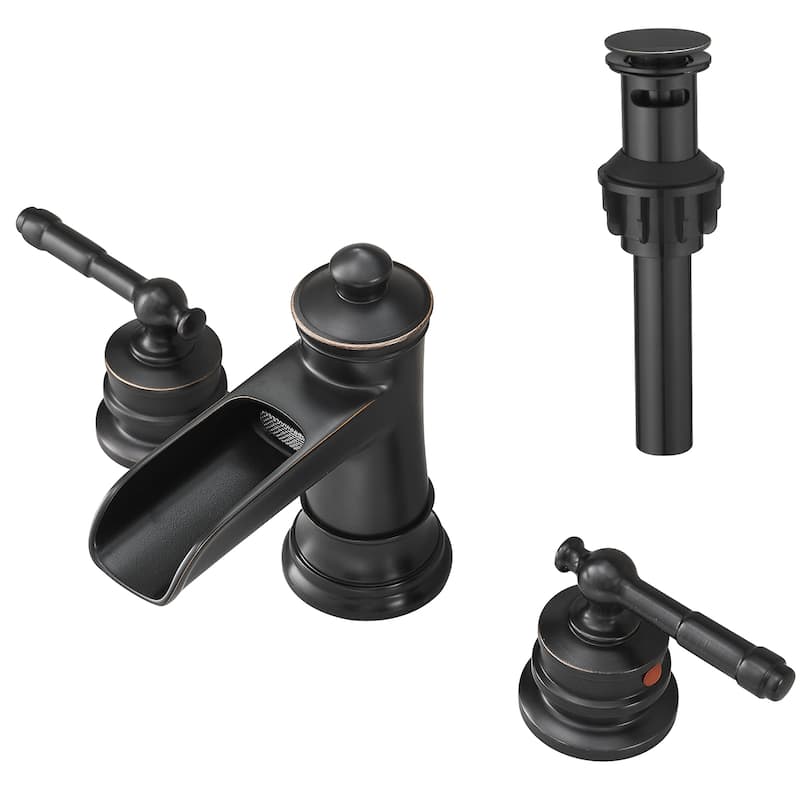 Topcraft Two Handle Waterfall Bathroom Faucet with Pop-Up Drainer - Oil-Rubbed Bronze