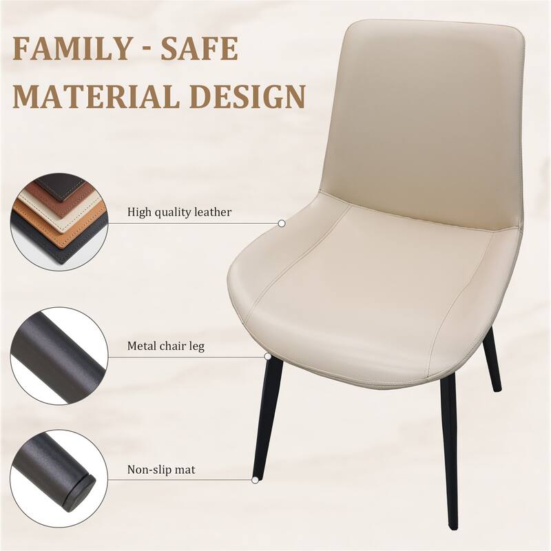 Set of 2 Modern Upholstered Beige PU Leather Dining Chair