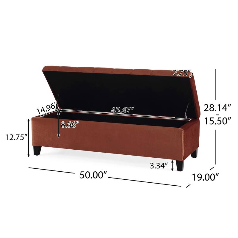 Velvet Rectangular Storage Ottoman, Tufted Upholstered Storage Ottoman, Storage Bench with Safety Hinges & Solid Wood Legs