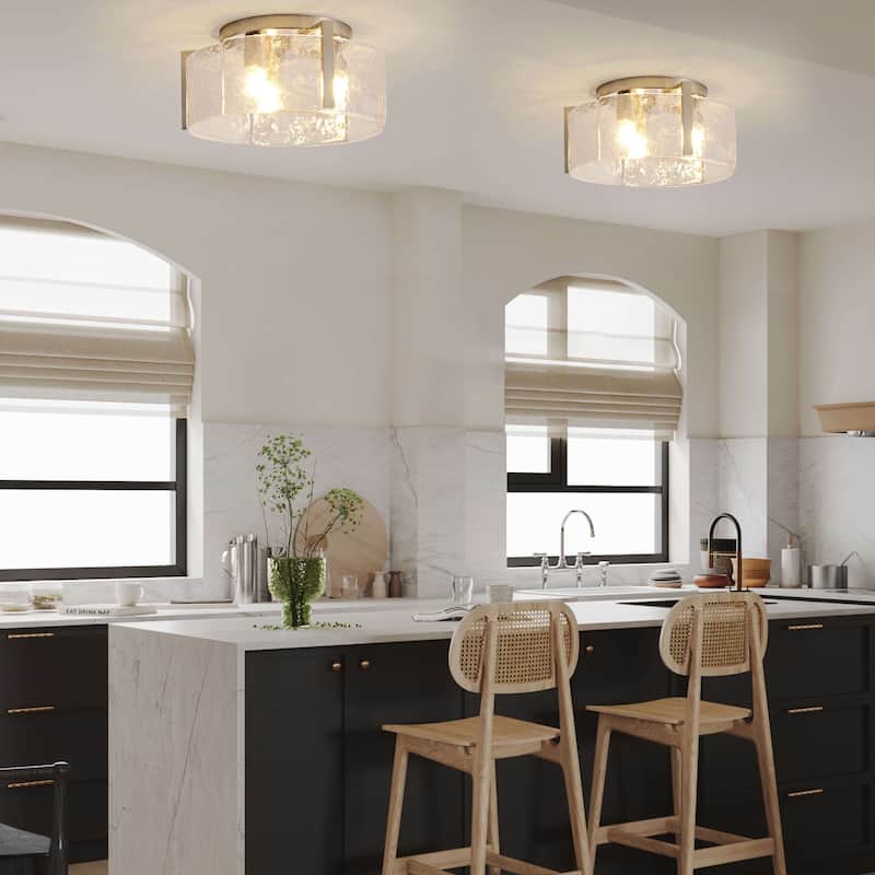 Laia Round 3-Light Textured Glass Panels Flush Mount