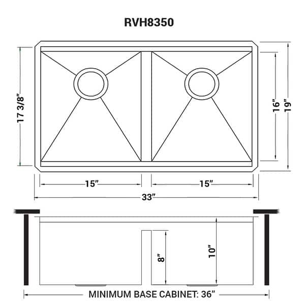 Ruvati 33-inch Workstation Ledge 50/50 Double Bowl Undermount 16 Gauge Stainless Steel Kitchen Sink - 15″ x 16″, 15″ x 16″