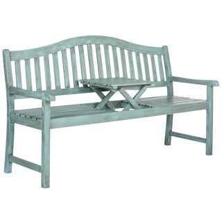 SAFAVIEH Outdoor Living Mischa Beach House Blue Bench - 63"W x 25"D x 38"H