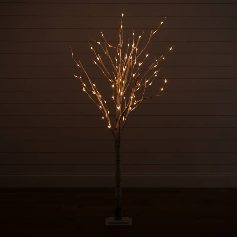 5ft. Pre-Lit Artificial Birch Tree with 76 Warm White LED Lights - Elegant Seasonal Holiday X-Mas Glow