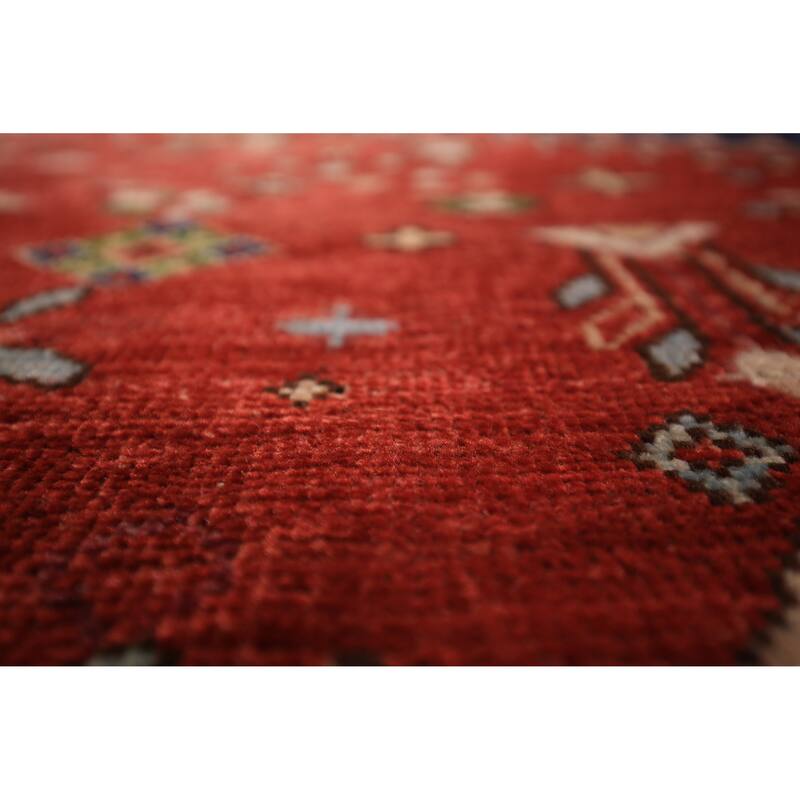 Tribal Geometric Yalameh Vegetable Dye Rug Hand-Knotted Wool Carpet - 9'0" x 11'6"