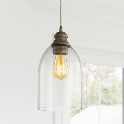 Ira 6.25" Adjustable Greige Glass LED Pendant, Grey/Clear by JONATHAN Y