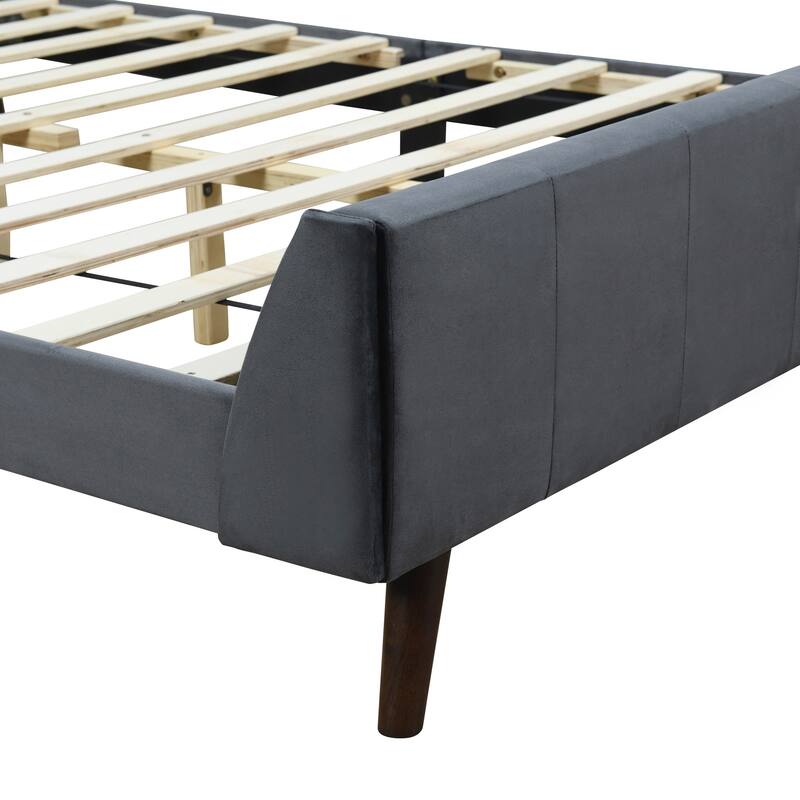Twin/Full/Queen Size Velvet Upholstered Platform Bed Frame with Headboard and Wooden Slats Support, No Box Spring Needed