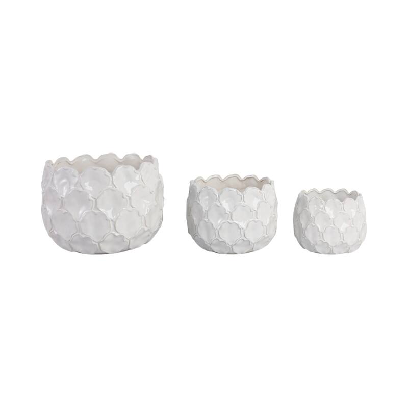 Stoneware Planters Textured Quatrefoil (Set of 3) - 11", 9", 7" White - 15" x 15" x 11"