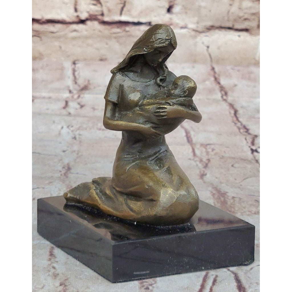Young Mother W/ Newborn Baby Bronze Sculpture Statue Figure Signed Art By Milo