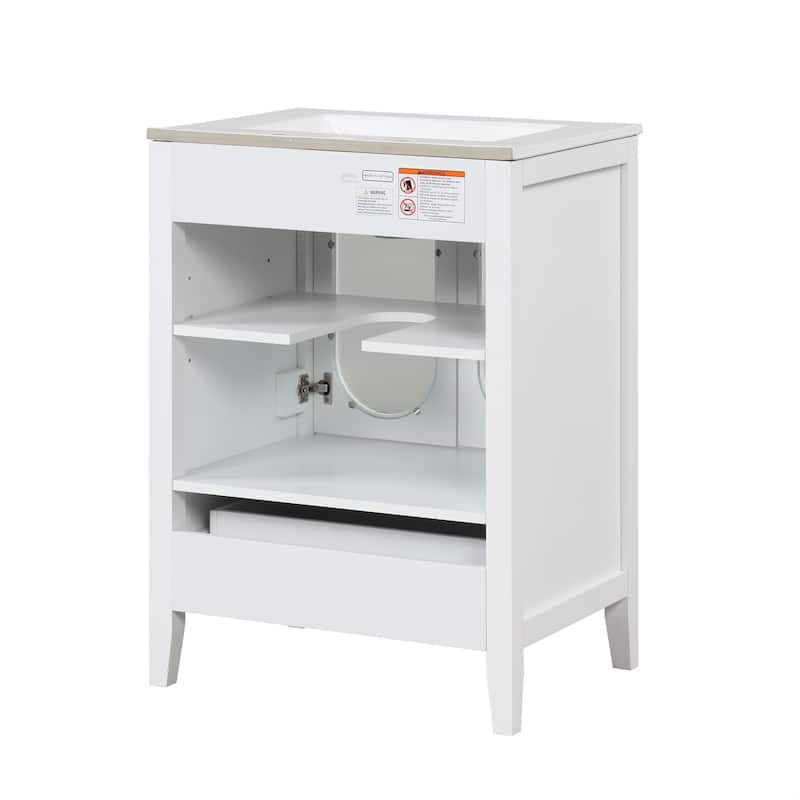Bathroom Vanity with Sink, Vanity Set with 1 Drawer and 2 Glass Doors, Bathroom Storage Cabinet with Adjustable Shelf