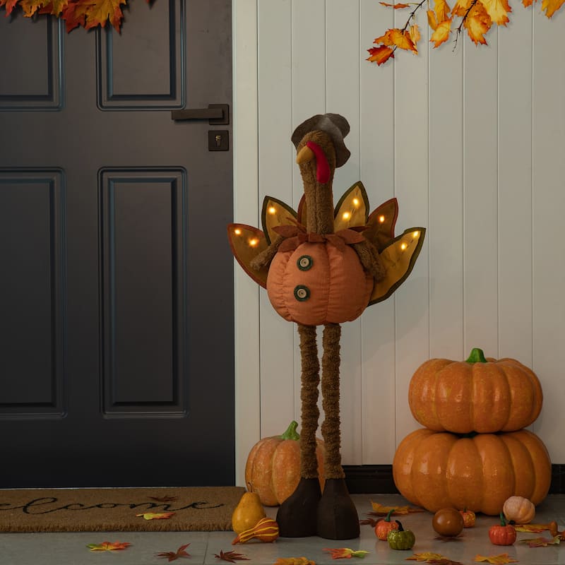 Glitzhome Set of 2 Thanksgiving LED Turkey Porch Decor With Telescoping Legs