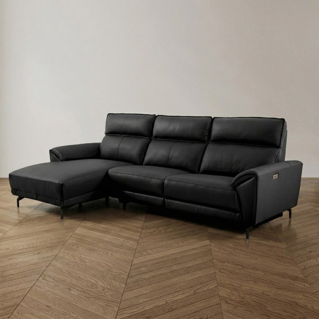 Furniture of America Fynae Modern Leather L-Shaped Sectional Recliner with Chaise and USB Ports