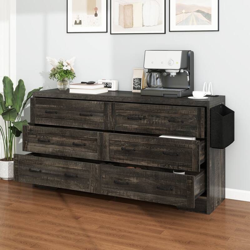 Moasis 6-Drawer 7-Drawer Double Dresser with Power Outlet and Organizer Bag