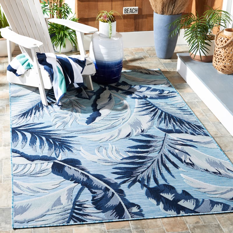 SAFAVIEH Cabana Zhuldyz Indoor/ Outdoor Waterproof Rug - 8' x 10' - Aqua/Navy