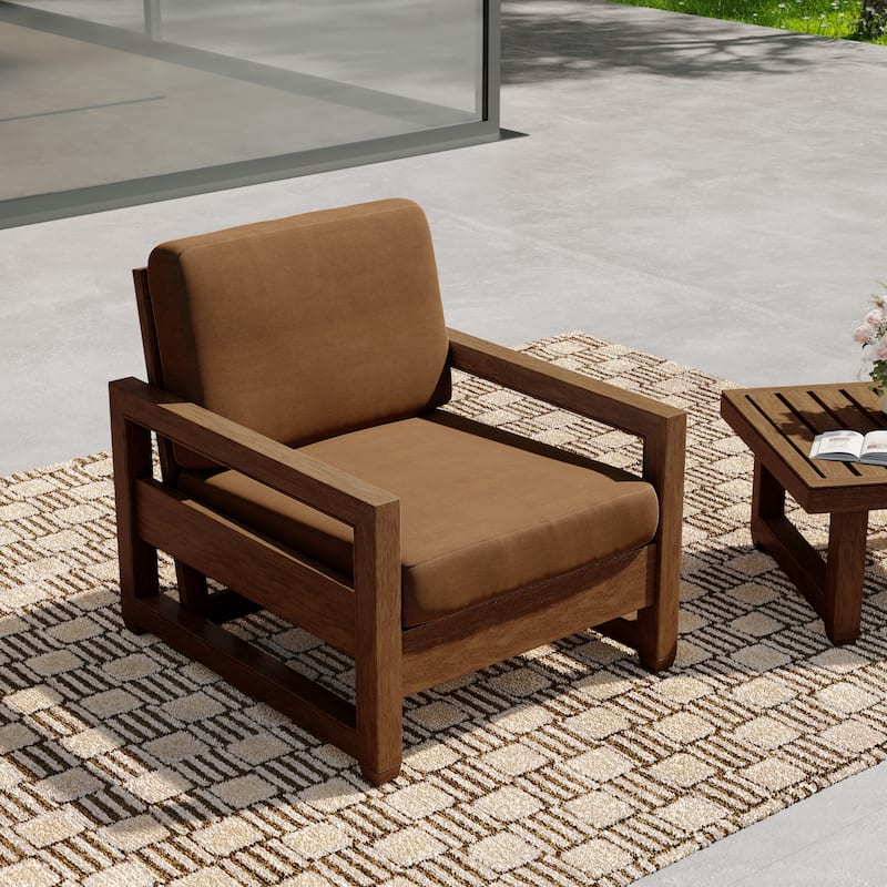 Patio Teak Wood Outdoor Arm Chair with Cushion
