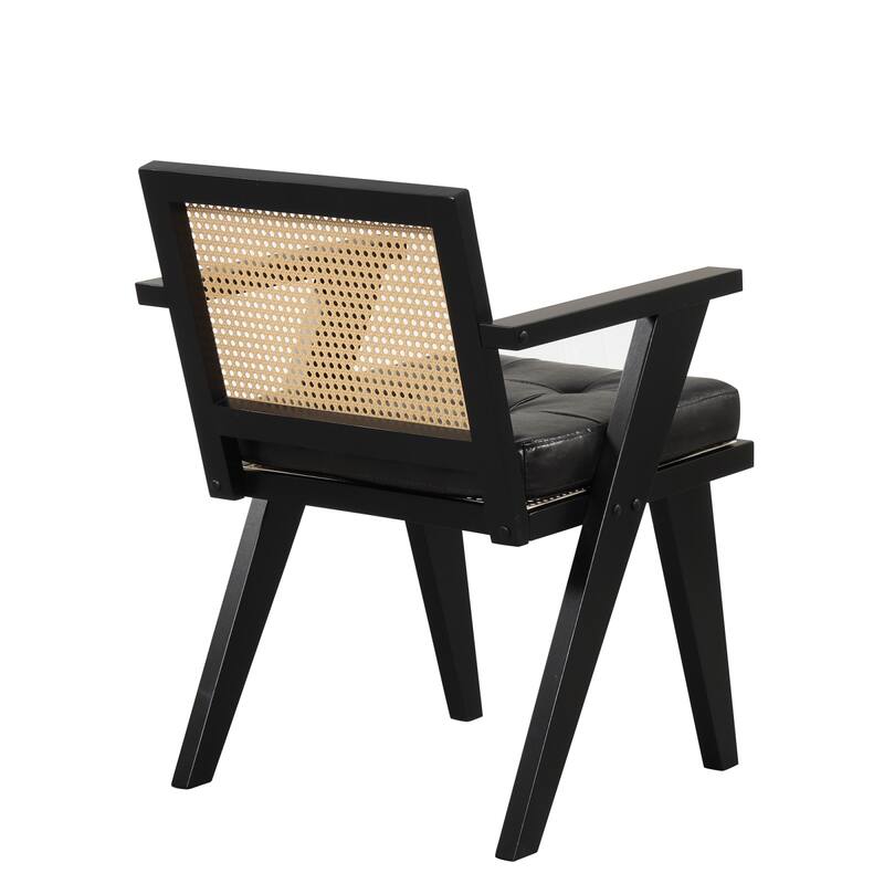 Mid-Century Modern Chair Accent Chair with Handcrafted Rattan Backrest and Padded Seat - 25.30" L x 22.80" W x 31.60" H